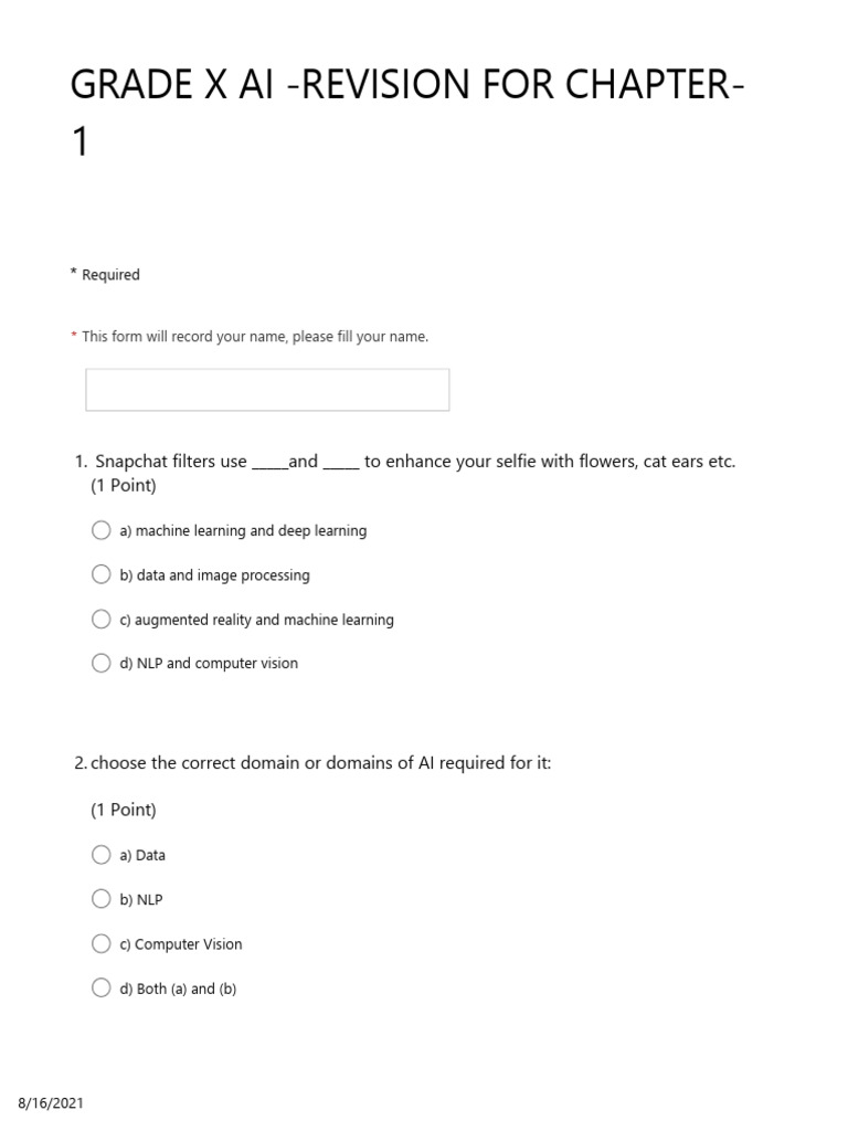 Grade X AI Revision Quiz | PDF | Artificial Intelligence | Intelligence ...