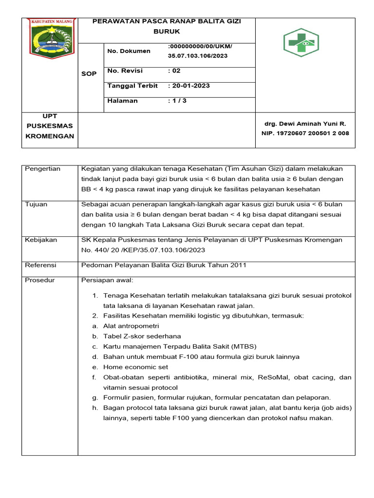 Sop Pasca Ranap Gizbur | PDF | Kesehatan Holistik