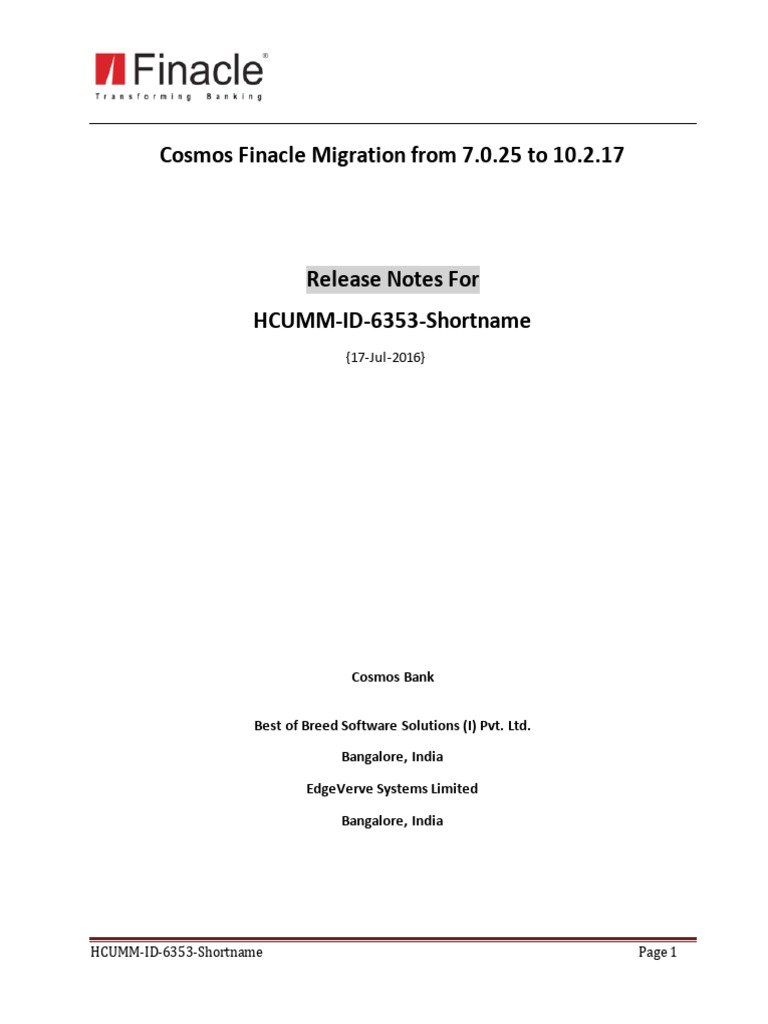 Cosmos Finacle Migration Notes 7.0 to 10.2 | PDF | Information ...