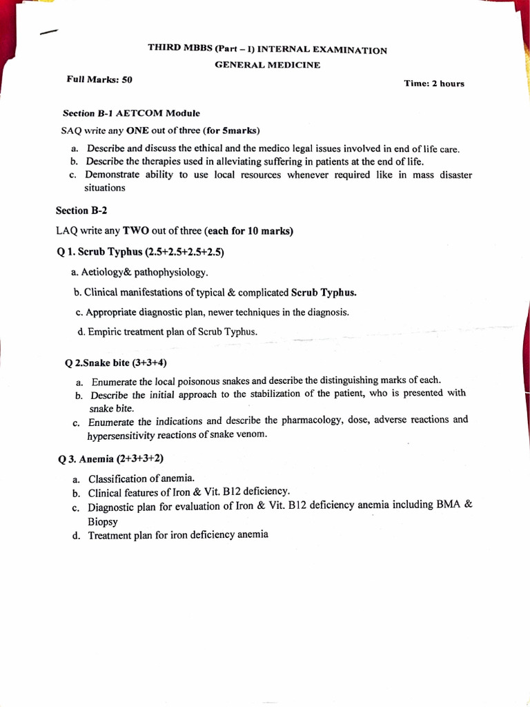 Third MBBS General Medicine Exam Guide | PDF | Respiratory Diseases ...