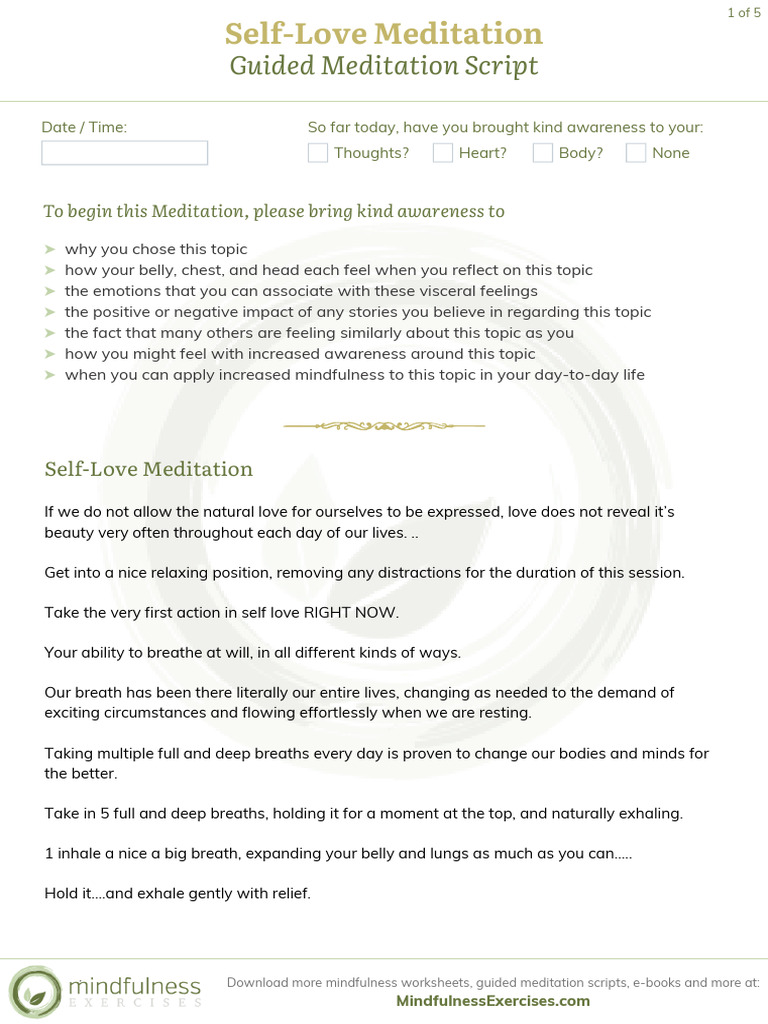 Self Love Meditation Pdf Breathing Meditation