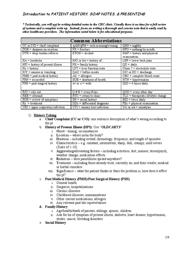 Patient History and SOAP Notes Guide | PDF | Diseases And Disorders ...