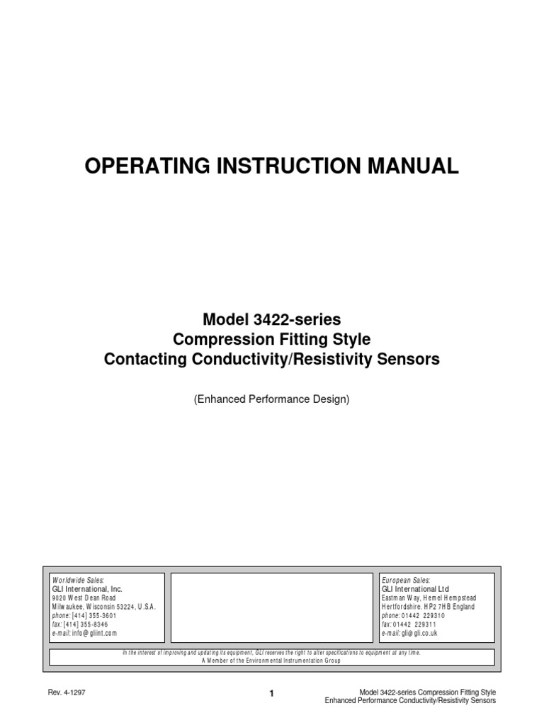 Model 3422 Conductivity Sensor Manual | PDF | Pipe (Fluid Conveyance ...