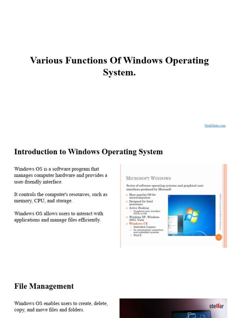 Various Functions of Windows Operating System. | PDF | Operating System ...