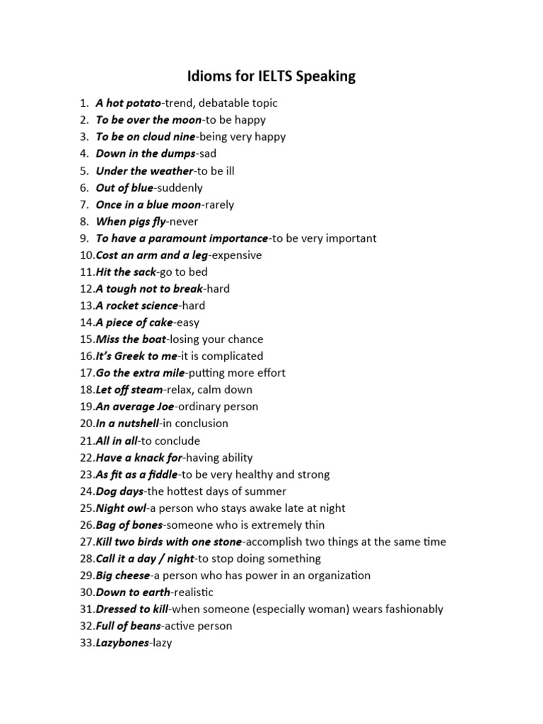 Essential Idioms for IELTS Speaking | PDF