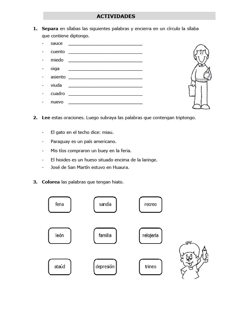 Actividades de Diptongo y Hiato | PDF | Voz humana | Fonética