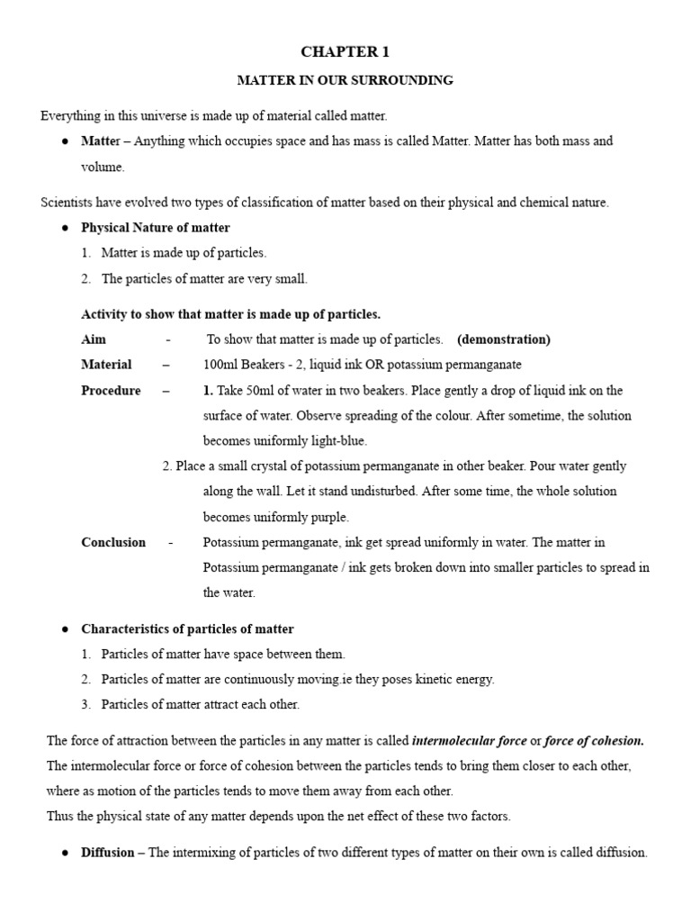 Ix Science Chapter 1 Matter Notes Pdf Gases Evaporation