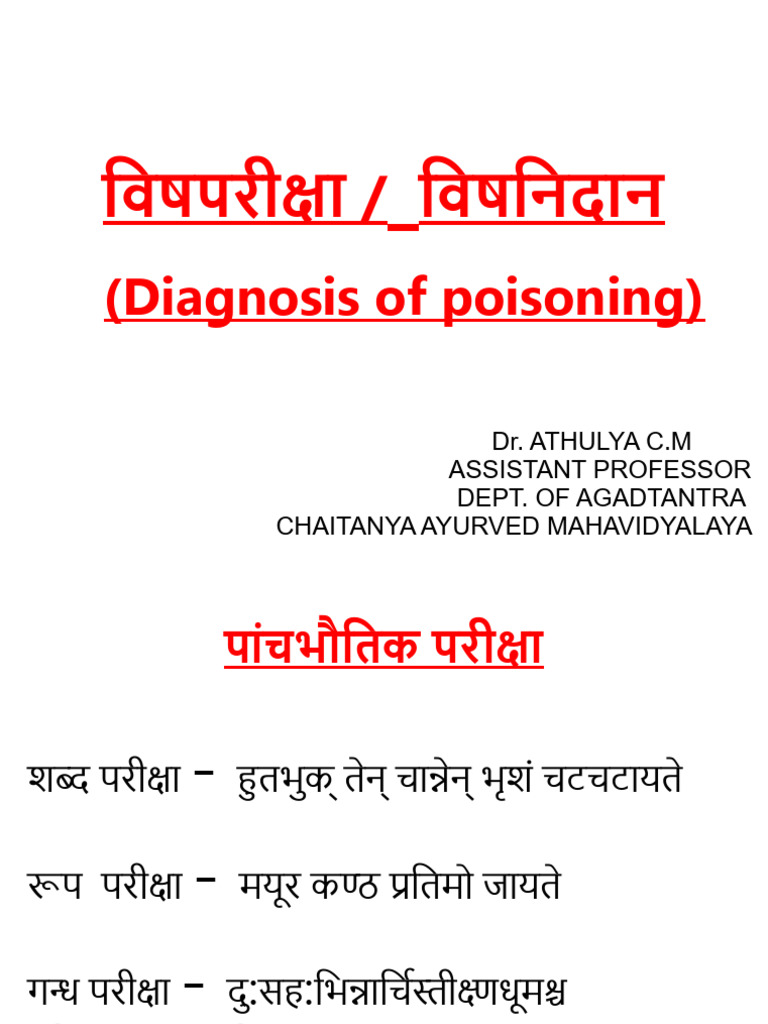 Diagnosis of Poisoning, Signs and Symptoms of Different Types of