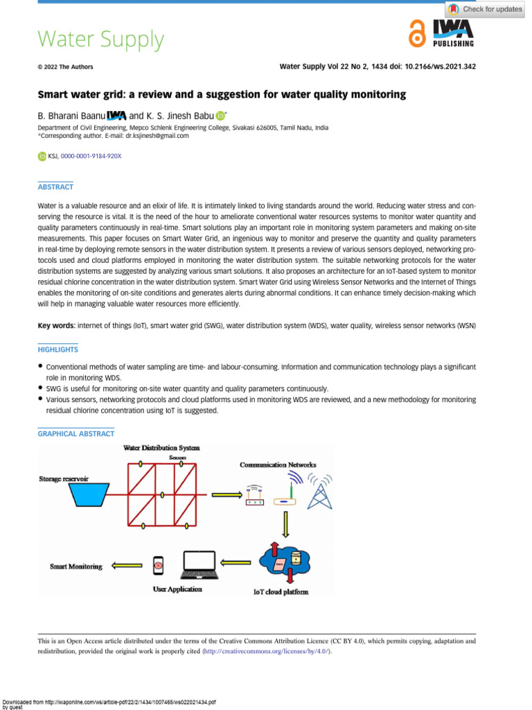 Smart Water Grid for Real-Time Quality Monitoring | PDF | Internet Of ...