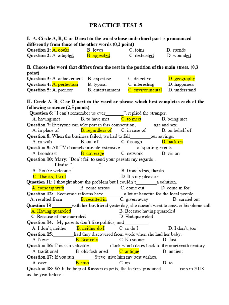 G8 - Practice Test 5 - Na | PDF
