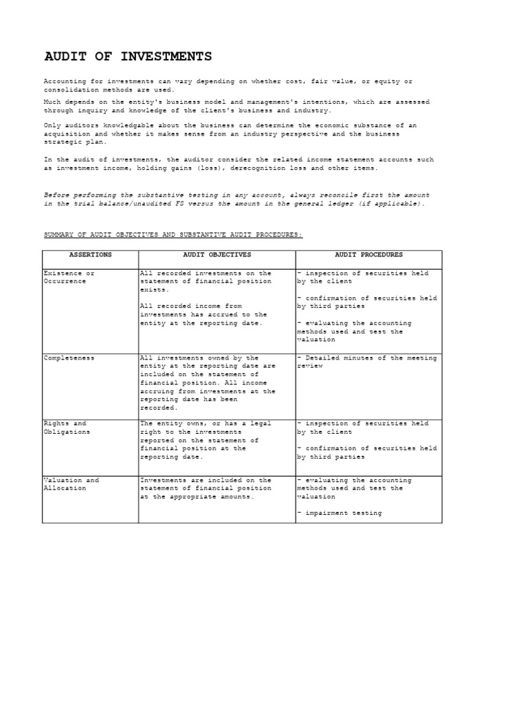 Investment Audit Procedures Overview | PDF | Investing | Audit