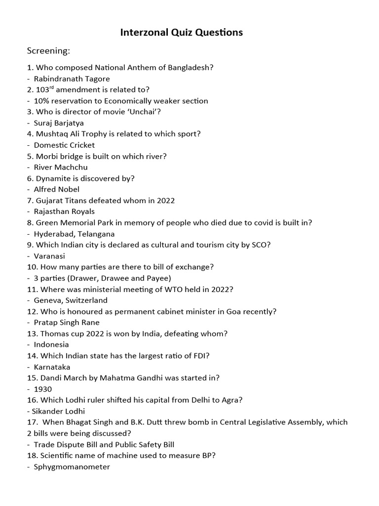 Interzonal Quiz Questions and Answers | PDF