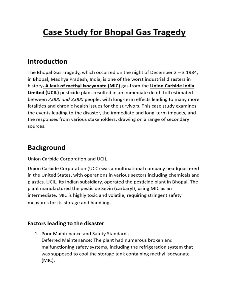 Bhopal Gas Tragedy Case Study Analysis | PDF
