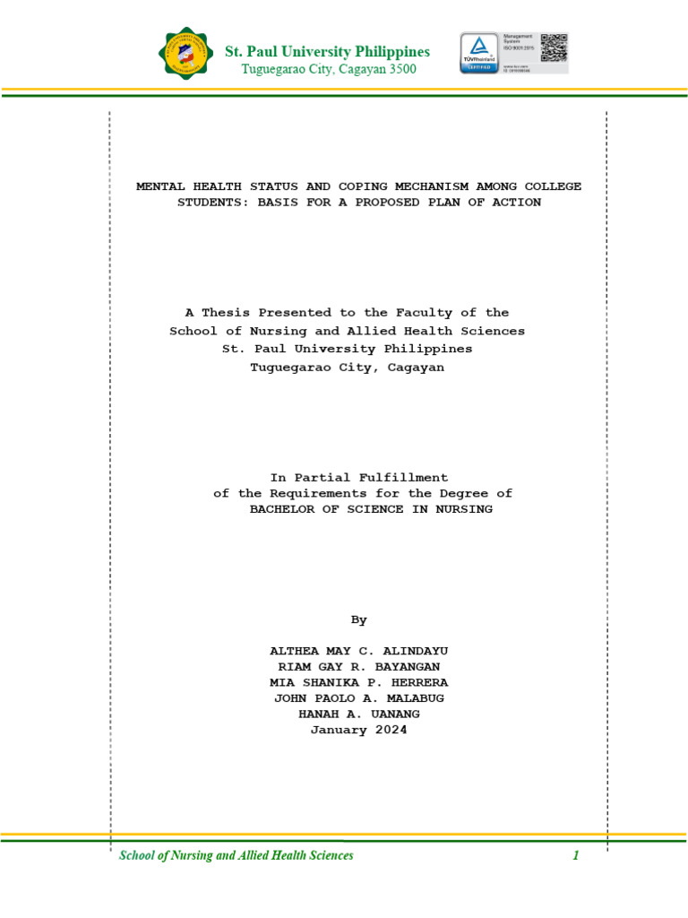 Mental Health Status and Coping Mechanism Among College Students Basis ...