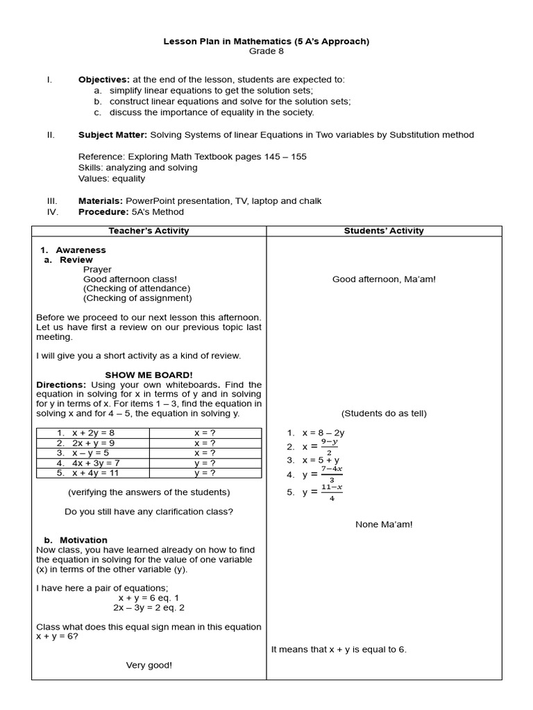 Solving Systems of Linear Equations in Two Variables by Substitution ...