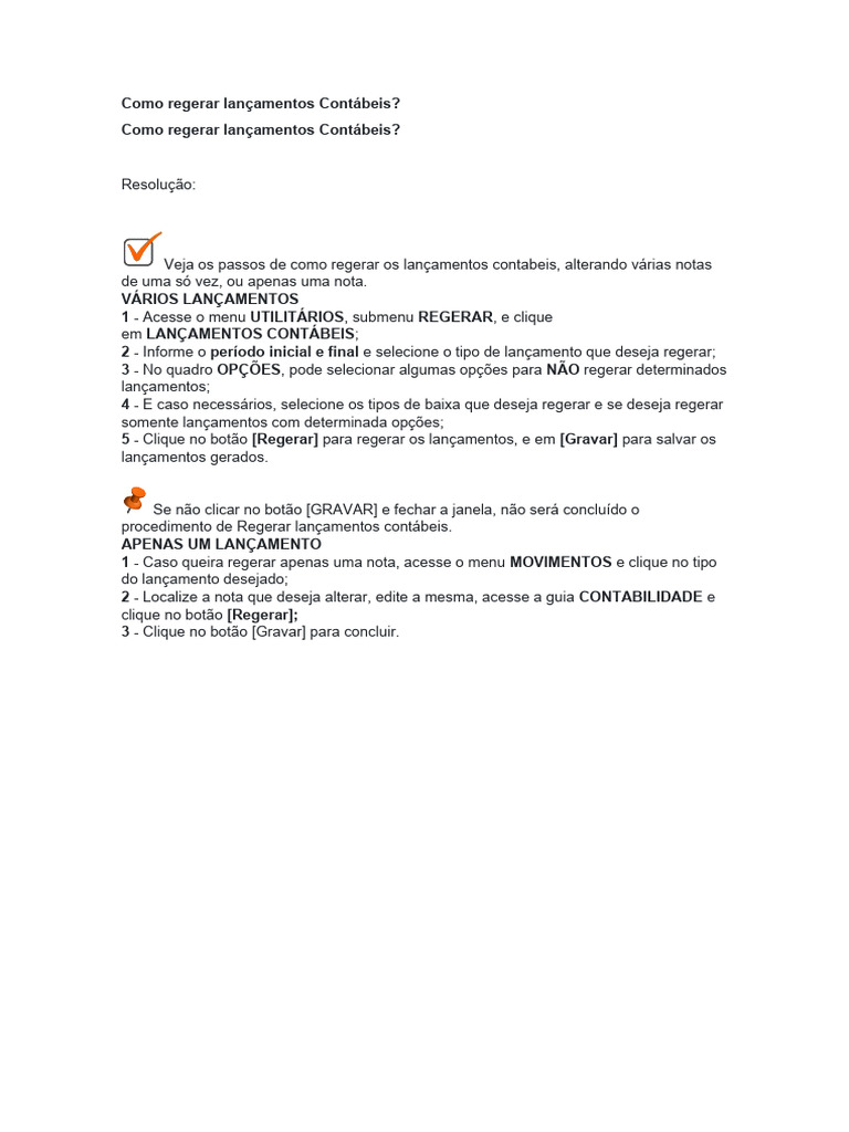 Como Regerar Lançamentos Contábeis | PDF | Contabilidade