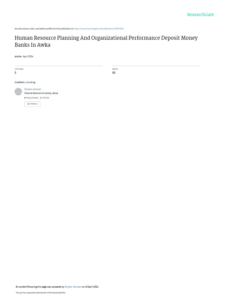 Human resource planning and organizational performance deposit money