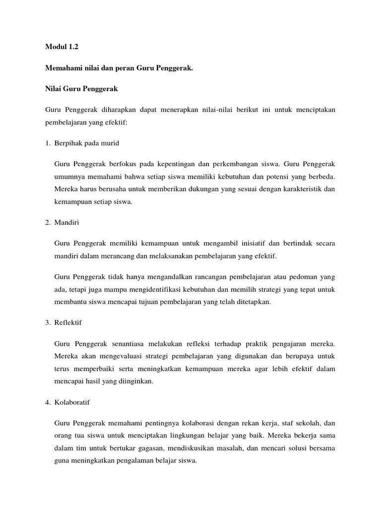 Peran dan Nilai Guru Penggerak dalam Pembelajaran | PDF | Karier ...