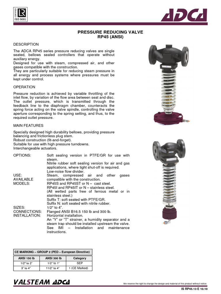 RP45 Pressure Reducing Valve DN15-100-ANSI | PDF | Valve | Chemical ...