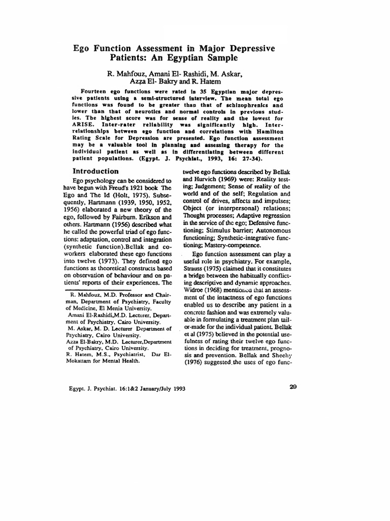 Ego function assessment in major depresive patient anna freud pdf