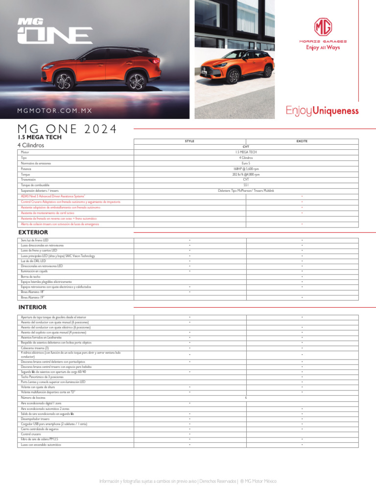 MG One 2024 FICHA TÉCNICA | Descargar gratis PDF | Diodo emisor de luz ...
