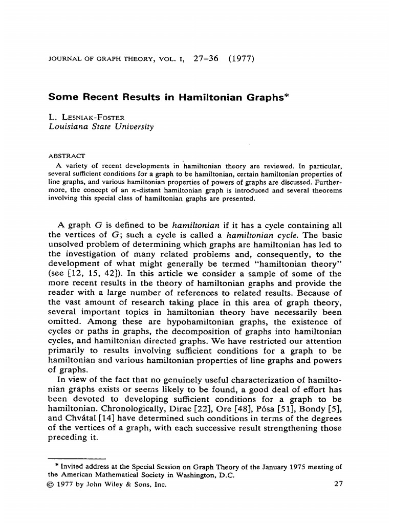 Some Recent Results in Hamiltonian Graph | PDF | Computational ...