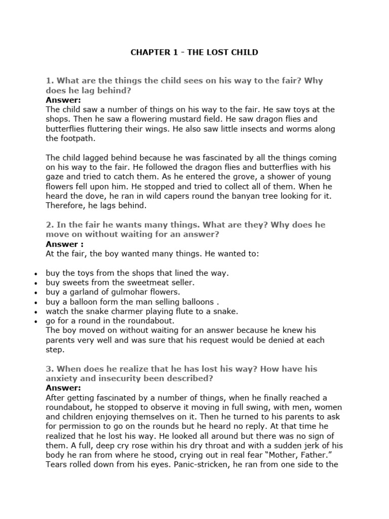 The Lost Child Questions and answers PDF