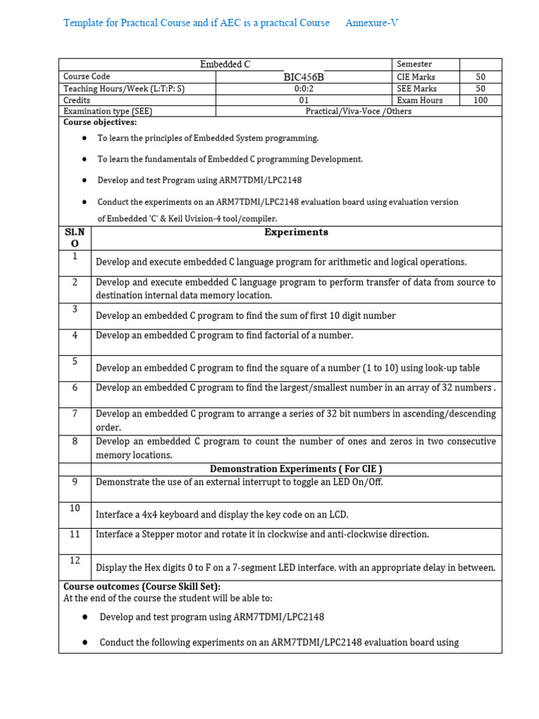 CSE (IOT&CS) - BIC456B-Embedded C - IoT | PDF | C (Programming Language ...