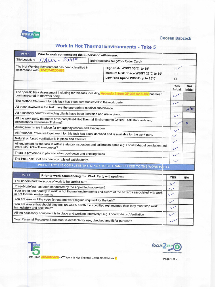 CTA - Work in Hot Thermal Enviornment | PDF