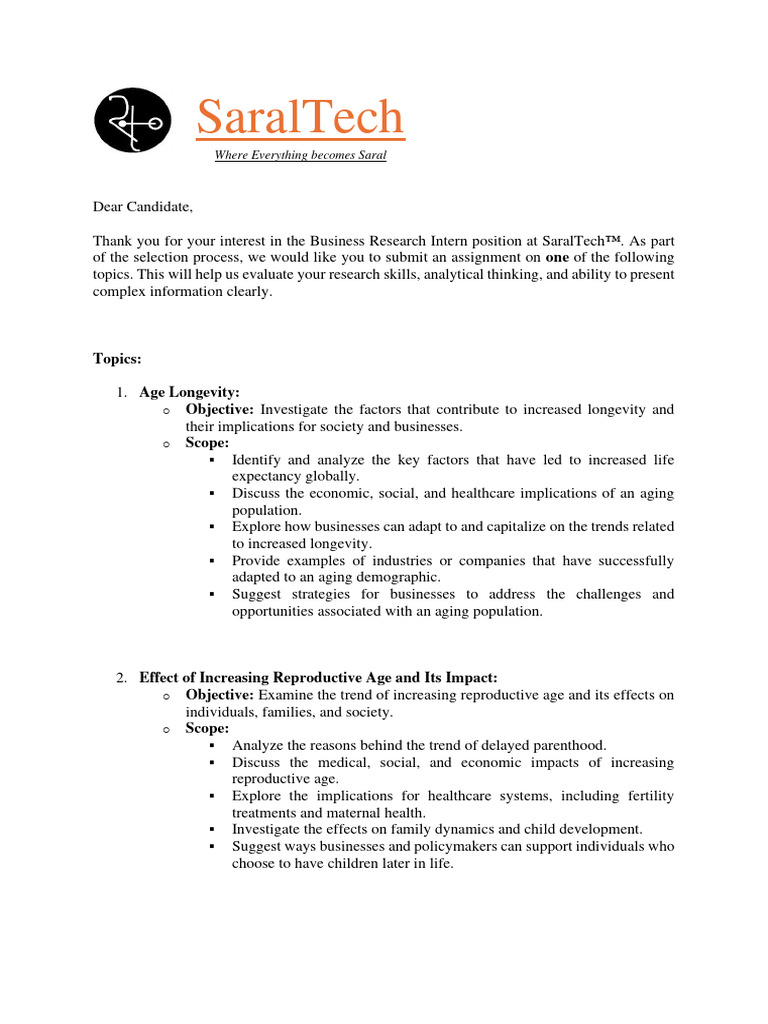 Business Research Intern Position Assignment 2 | PDF | Ageing