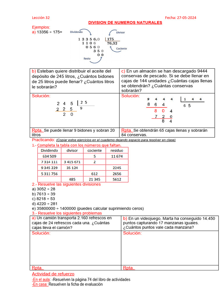 Divisiones y Problemas Matemáticos | PDF | Aprendizaje | Evaluación