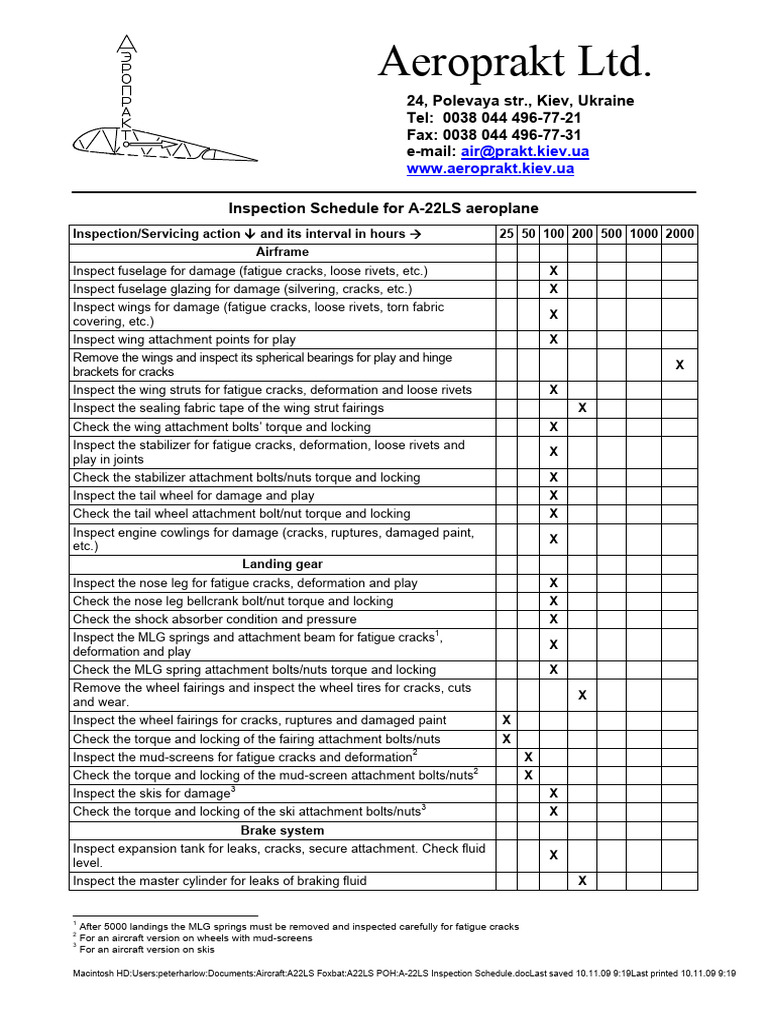 A-22ls Inspection Schedule | PDF | Leak | Electrical Connector