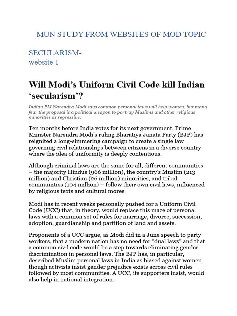 Mun Study From Websites of Mod Topic | PDF | Bharatiya Janata Party ...