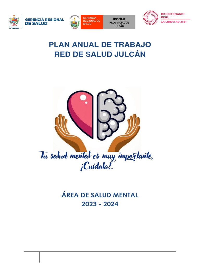 Plan Anual de Salud Mental Julcán 2023-2024 | PDF | Salud mental ...