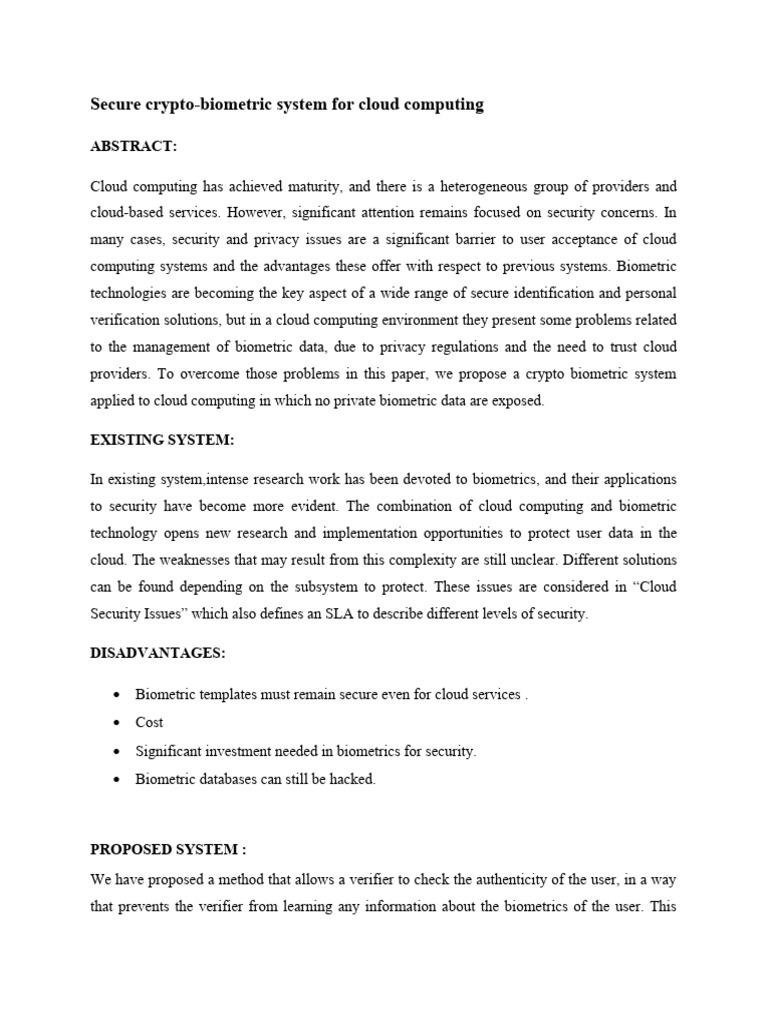 Secure Crypto-Biometric Cloud System | PDF | Cloud Computing | Biometrics