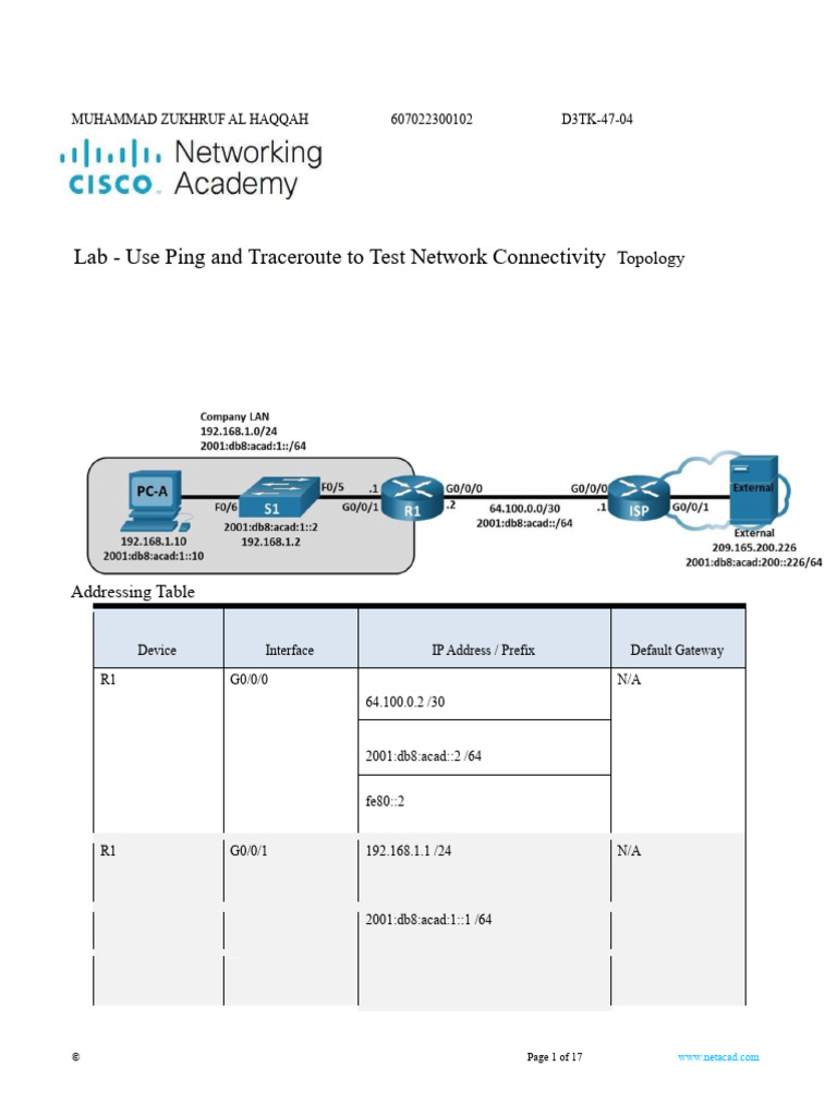 Network Connectivity Testing Lab Pdf Ip Address I Pv6