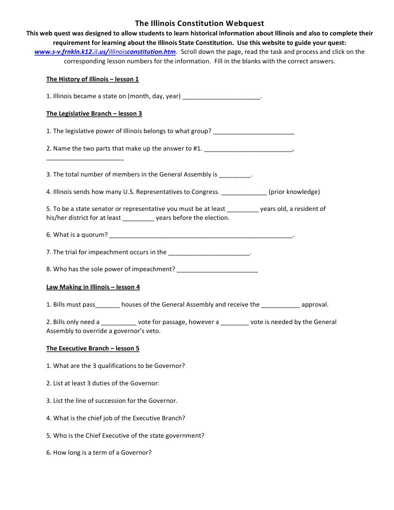 the illinois constitution webquest Illinois Government