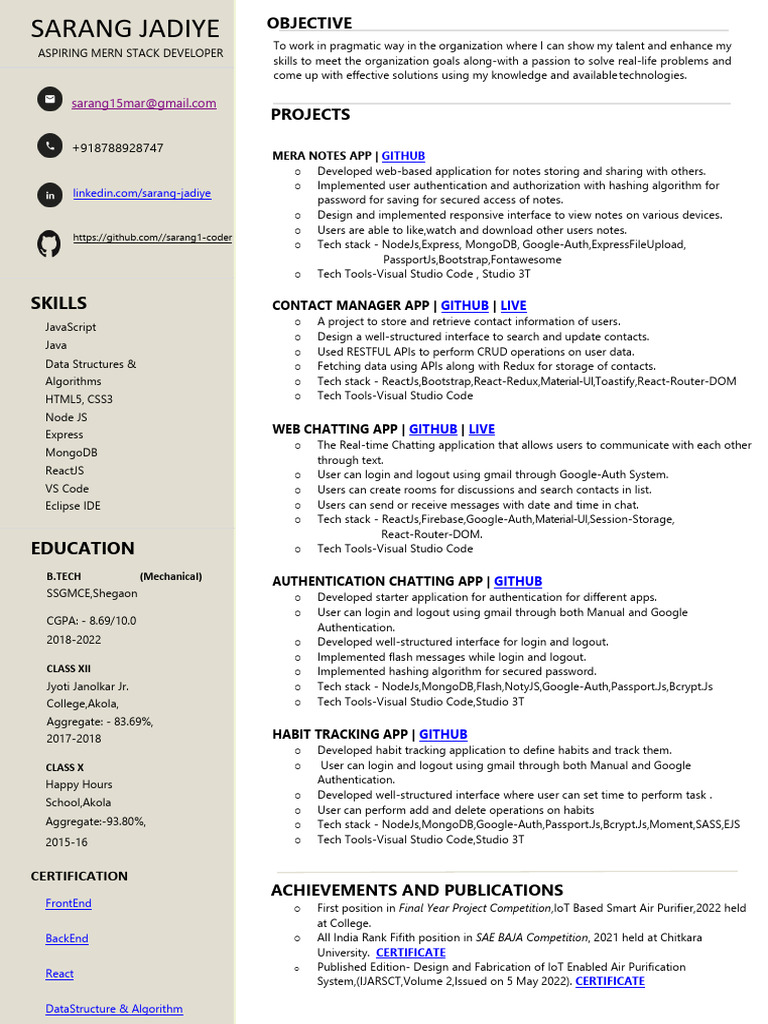 Sarang Latest CV 1 | PDF | Computing | Software