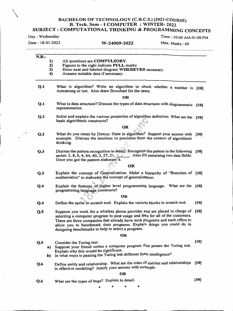 B.Tech. (Computer) Sem-I To Sem-VIII - (Wintar 22) | PDF