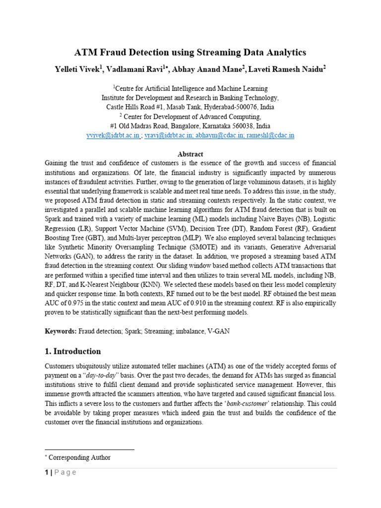 Atm fraud detection using streaming data analytics pdf support
