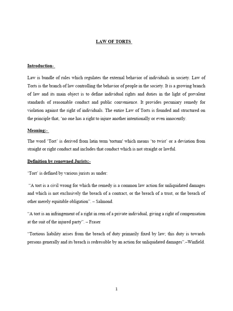 Law of Tort | PDF | Tort | Damages