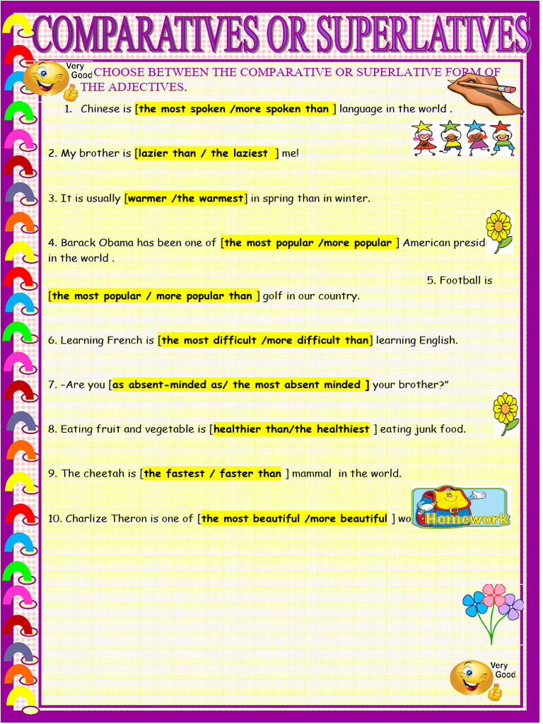 Comparatives or Superlatives Choice Withkey Grammar Drills - 88261 ...