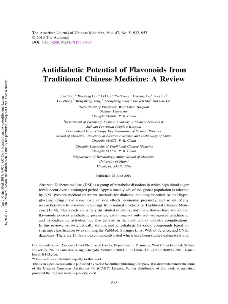 Flavonoids in Traditional Chinese Medicine for Diabetes | PDF ...