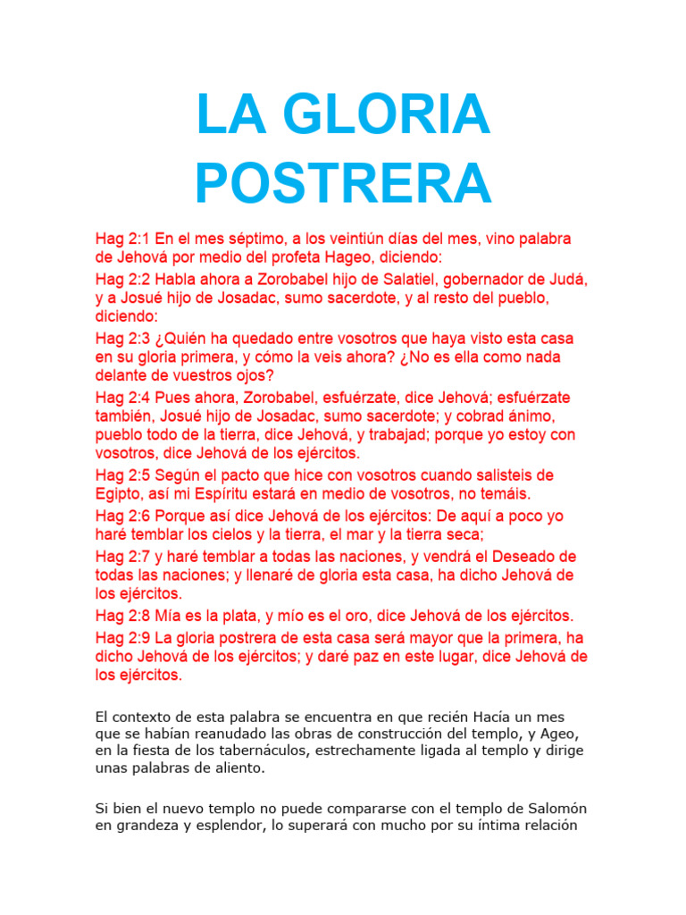 La Gloria Postrera | PDF | Arca de la Alianza | Templo en jerusalén