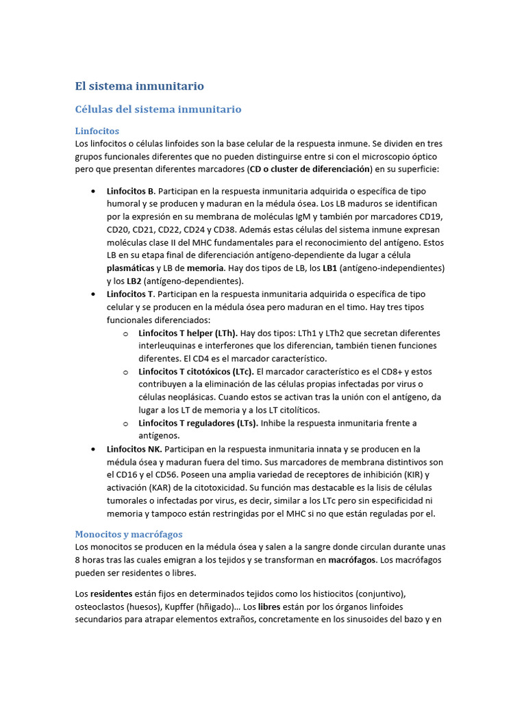 Tema 1 Inmuno Pdf Linfocitos Sistema Inmune