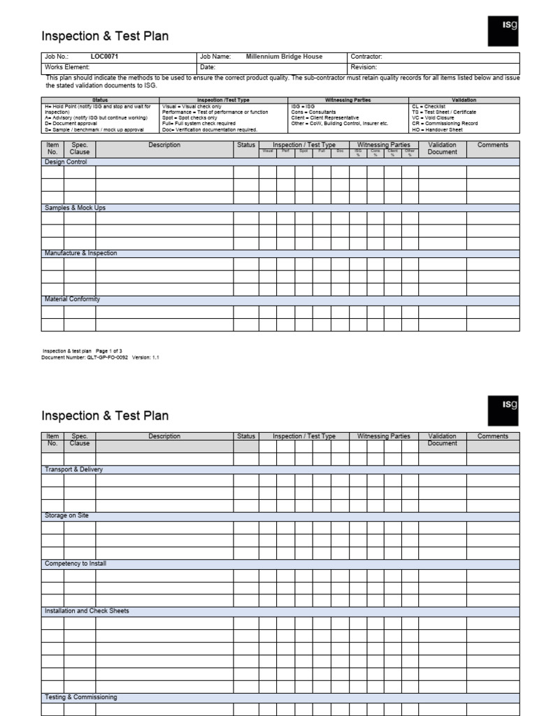 Inspection & Test Plan | PDF