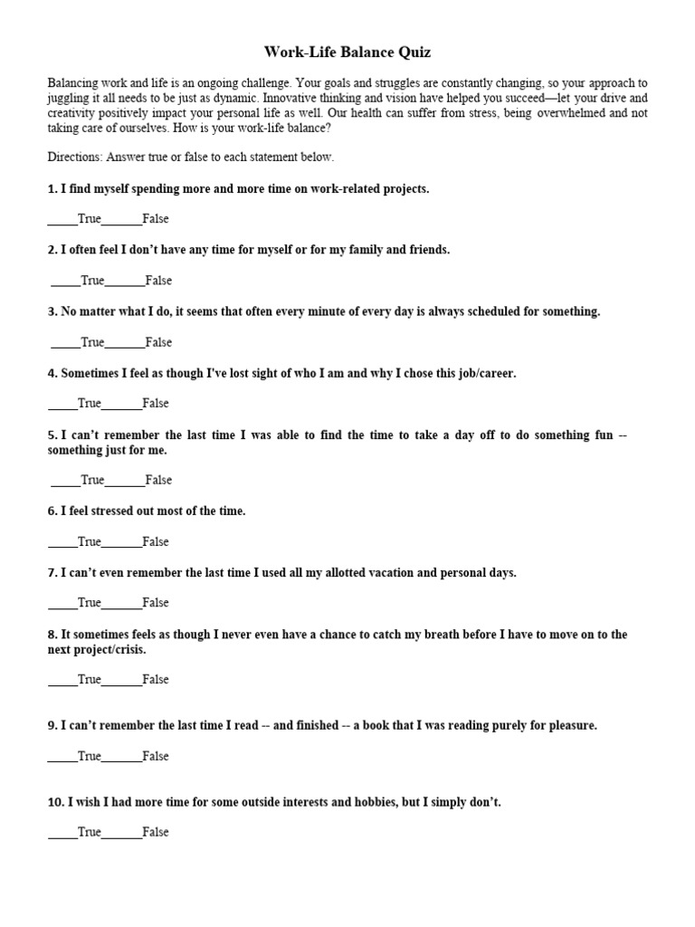 Work-Life Balance Quiz | PDF