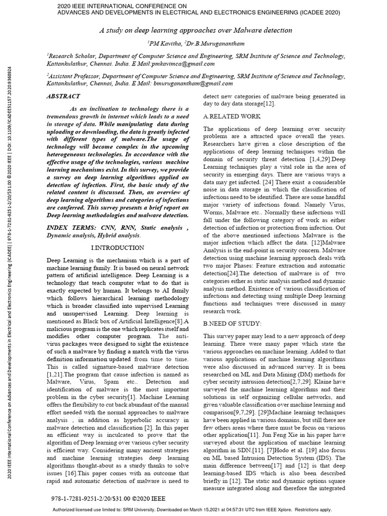 A Study On Deep Learning Approaches Over Malware Detection | PDF ...