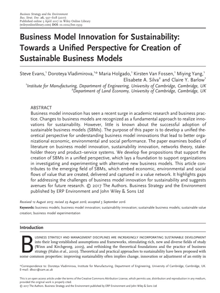 Bus Strat Env - 2017 - Evans - Business Model Innovation For ...