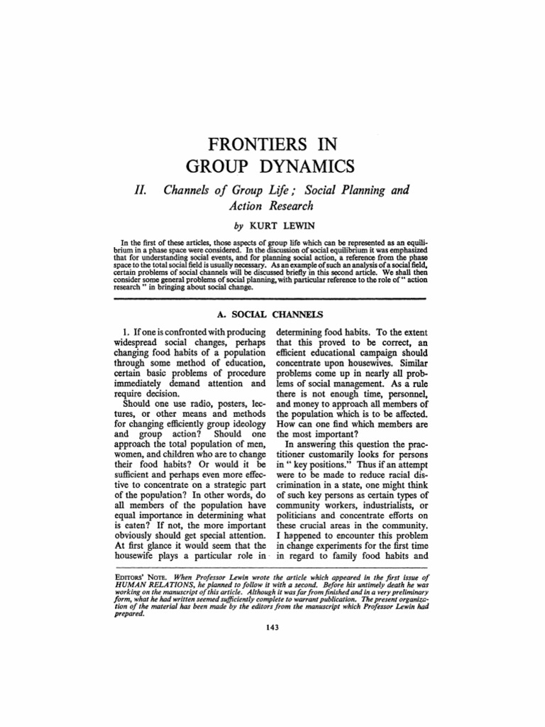 Lewin 1947 Frontiers in Group Dynamics II Channels of Group Life Social ...